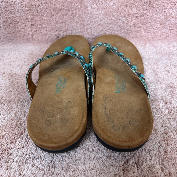 Vionic Floriana Teal Turquoise Snake Beaded Sandals Flip Flops Women’s Size 10 - Picture 6 of 10